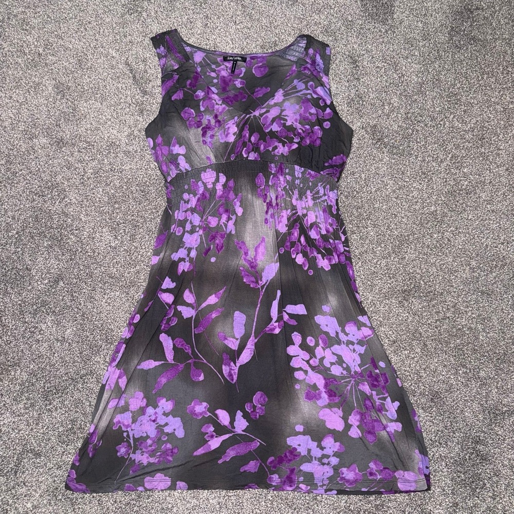 Daisy Fuentes Moda Sleeveless Purple and Gray Floral Print Dress - Size Medium